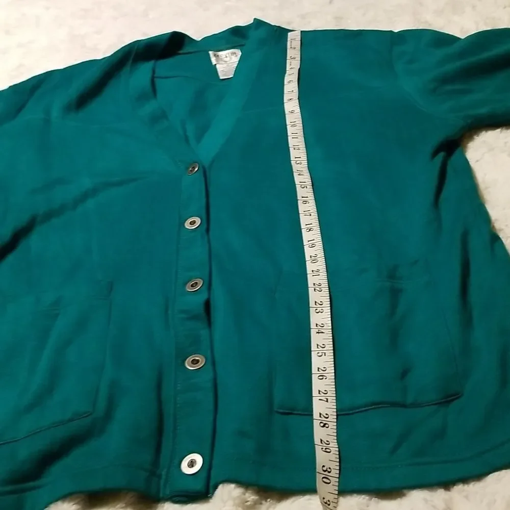 Vintage Cervelle Green Cardigan Women's Size 1X Fall Winter Pockets